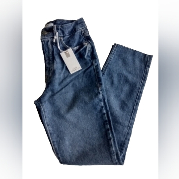 Good American Denim Jeans High Rise Straight Leg Raw Edge 0/25 New - Picture 1 of 8